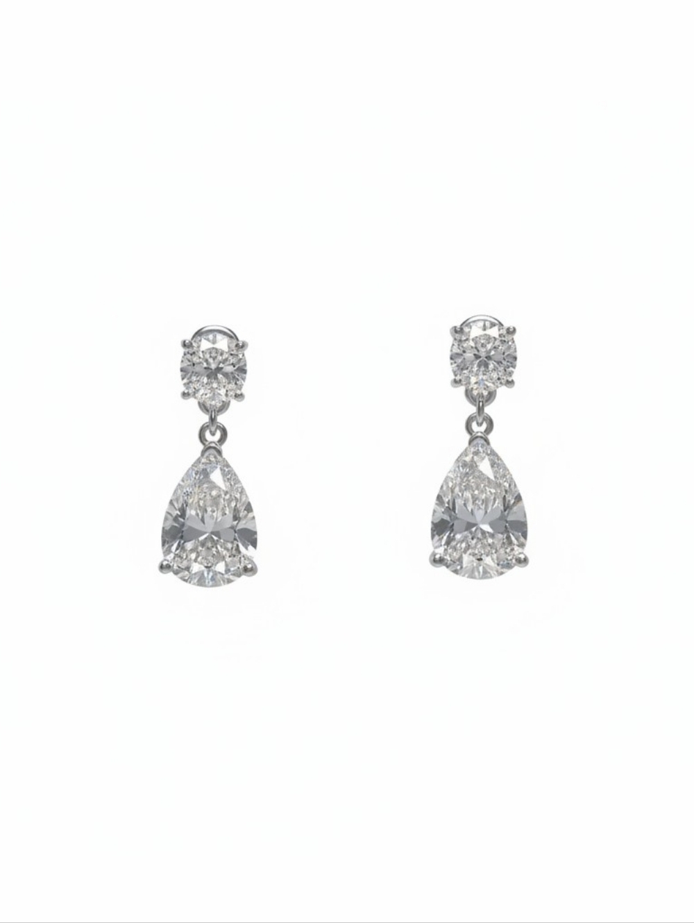 Silver Toned Teardrop Cubic Zirconia Drop Earrings - White